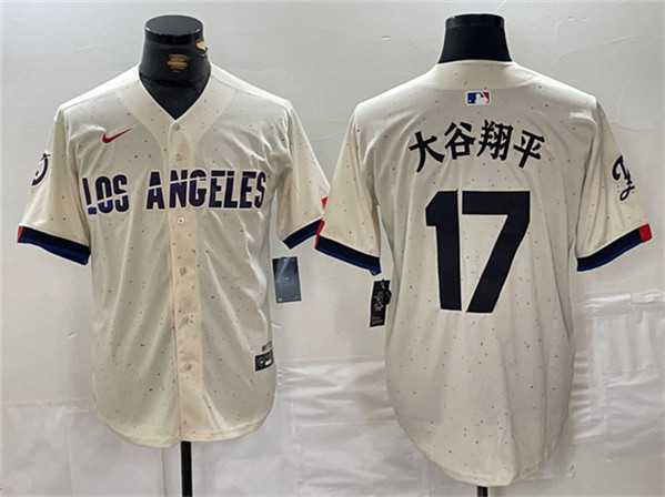 Men%27s Los Angeles Dodgers #17 Shohei Ohtani Cream Stitched Baseball Jersey->los angeles dodgers->MLB Jersey